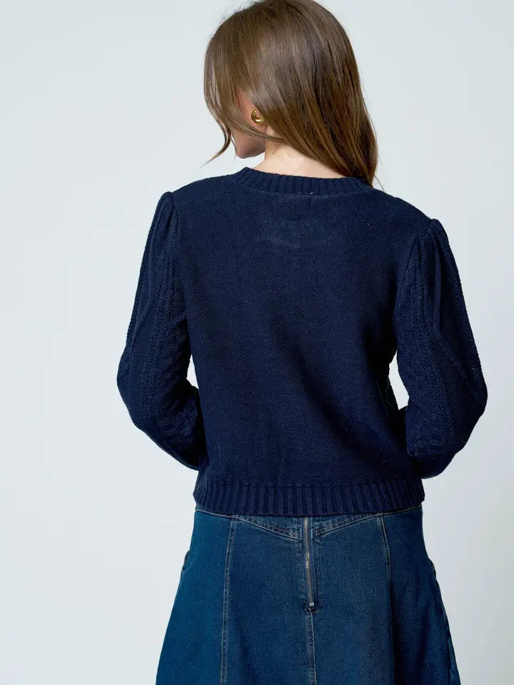 Floral Embroidered Cable Knit Cardigan