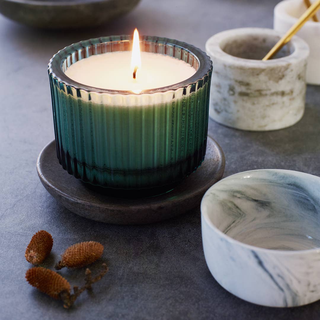 Roland Pine 6 oz Green Single-Wick Ribbed Glass Candle