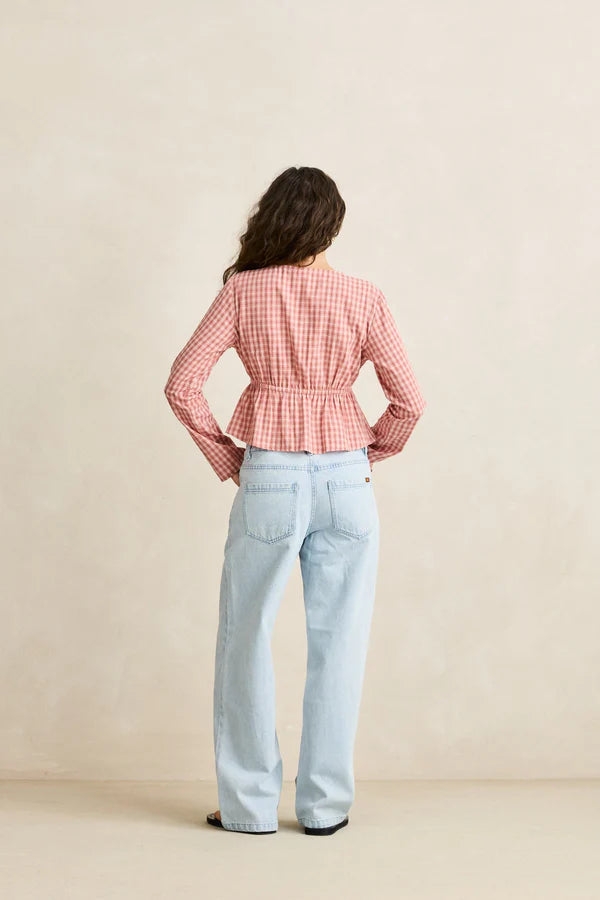 Rhythm Kirra Check Tie Front Long Sleeve Top