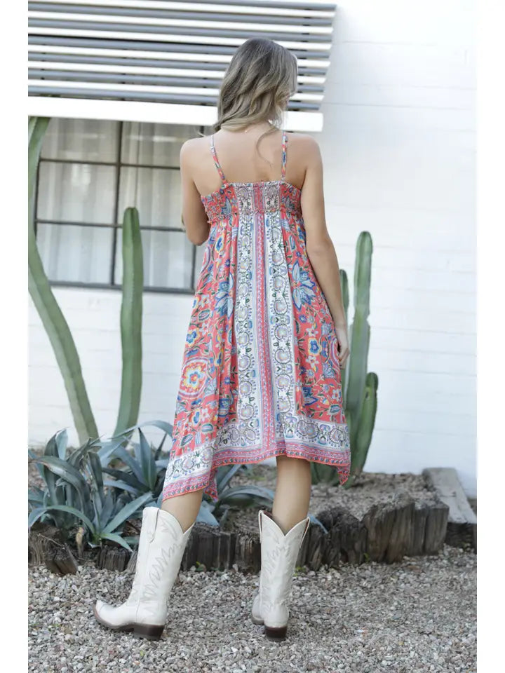 Hailey Midi Dress w/ Border Print