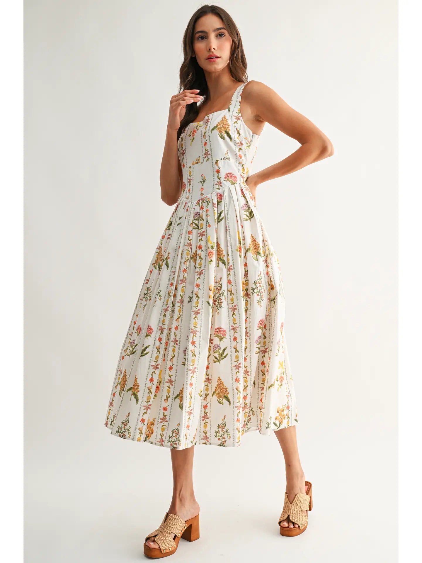Camellia Floral Print Cotton Midi Dress