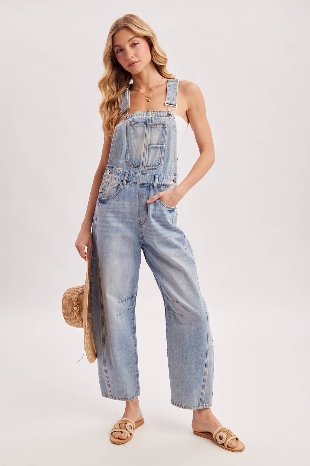 DENIM BARREL OVERALLS