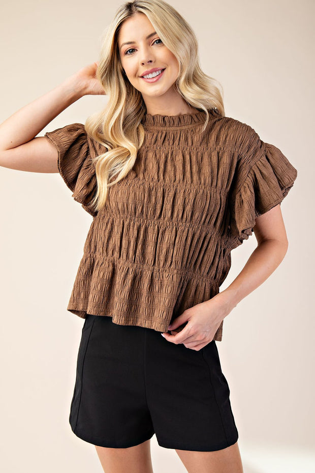 RUCHED FLUTTER SLEEVE