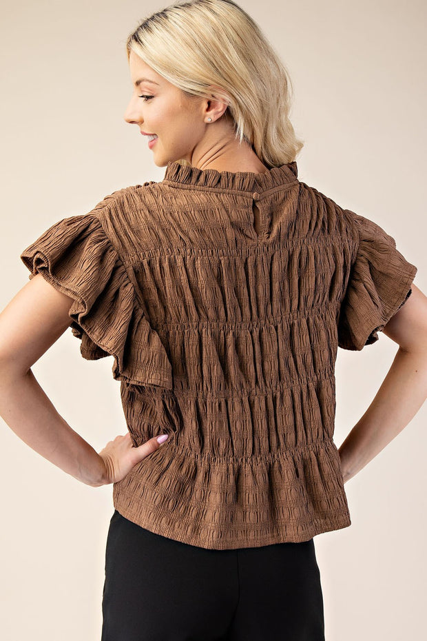 RUCHED FLUTTER SLEEVE