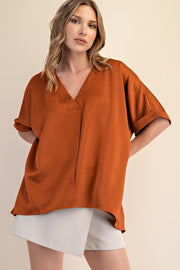 Chelsea Satin V-Neck Top