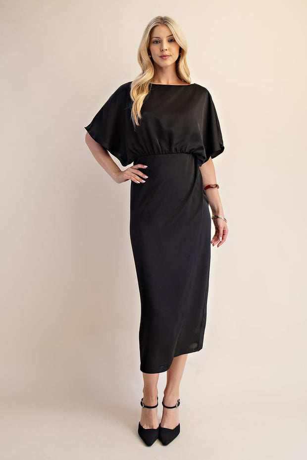 Mocha Satin Midi Dress