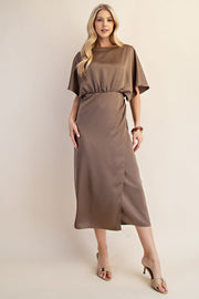 Mocha Satin Midi Dress