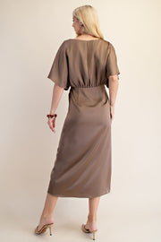Mocha Satin Midi Dress