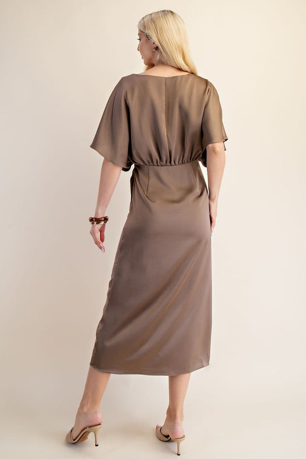 Mocha Satin Midi Dress