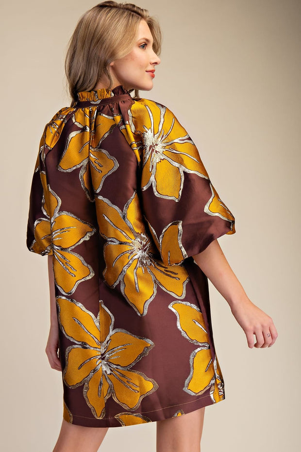 Bubble Sleeve Printed Dress