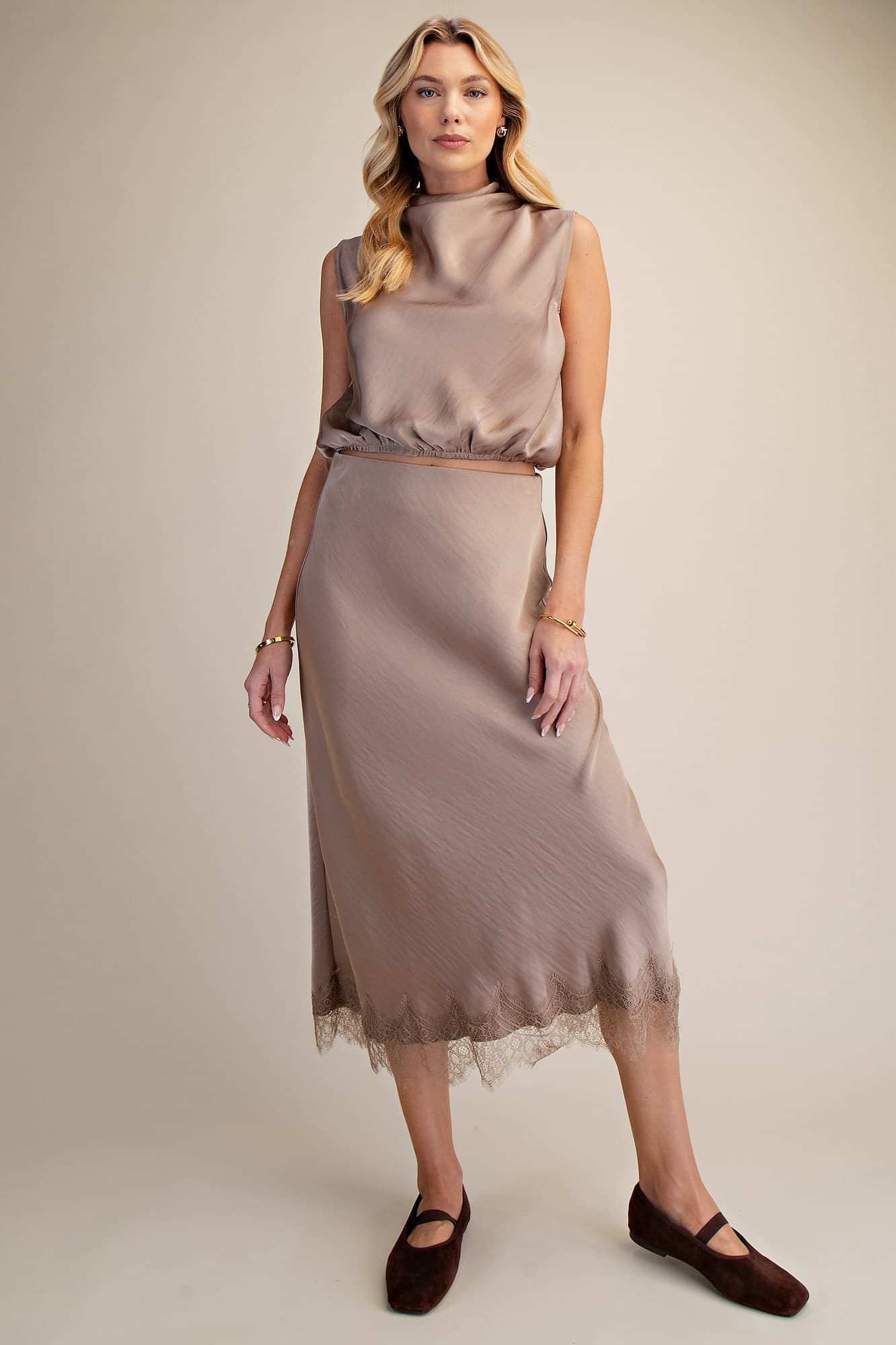 Satin High Neck Sleeveless Top