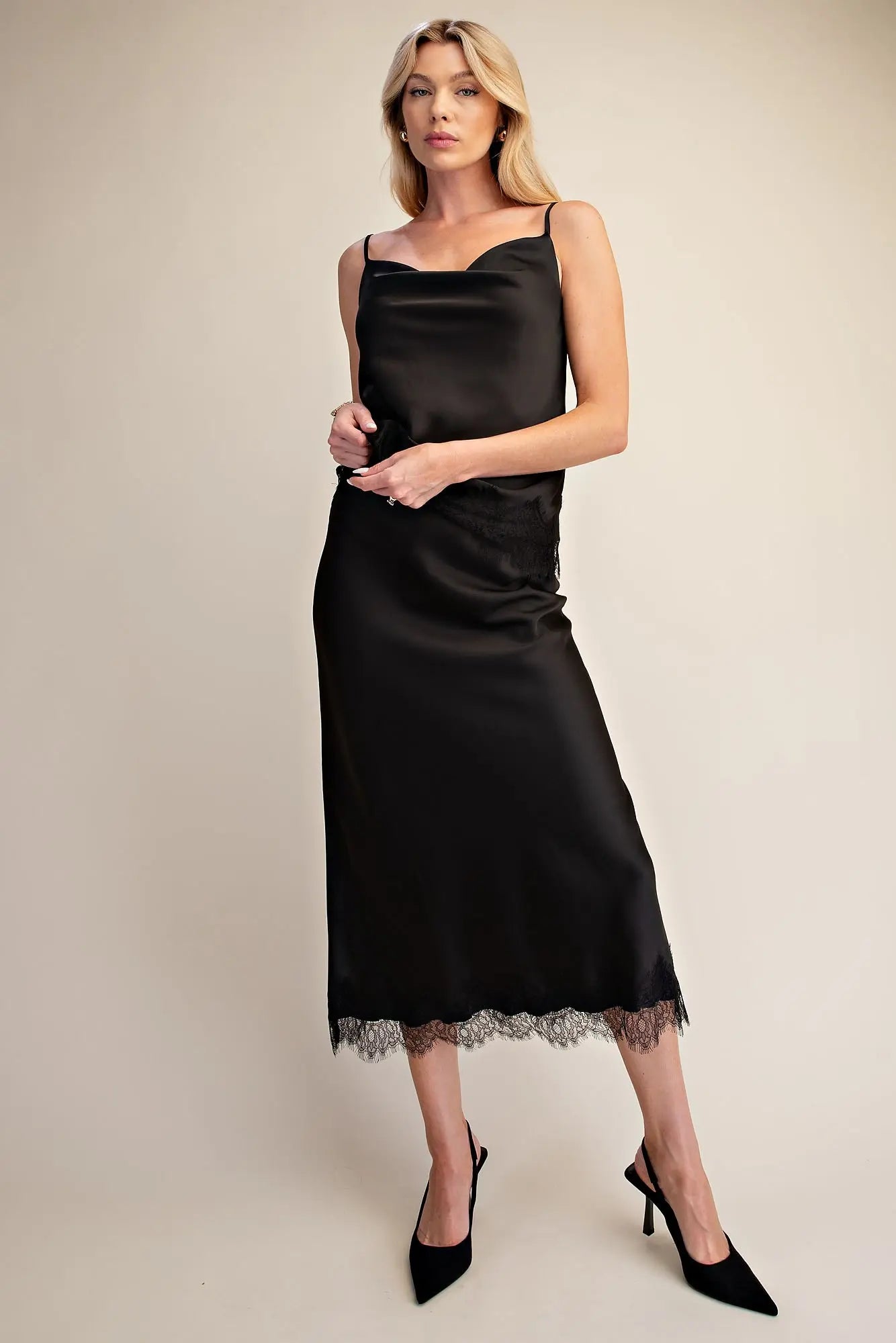 Glam Lace Trim Satin Dress