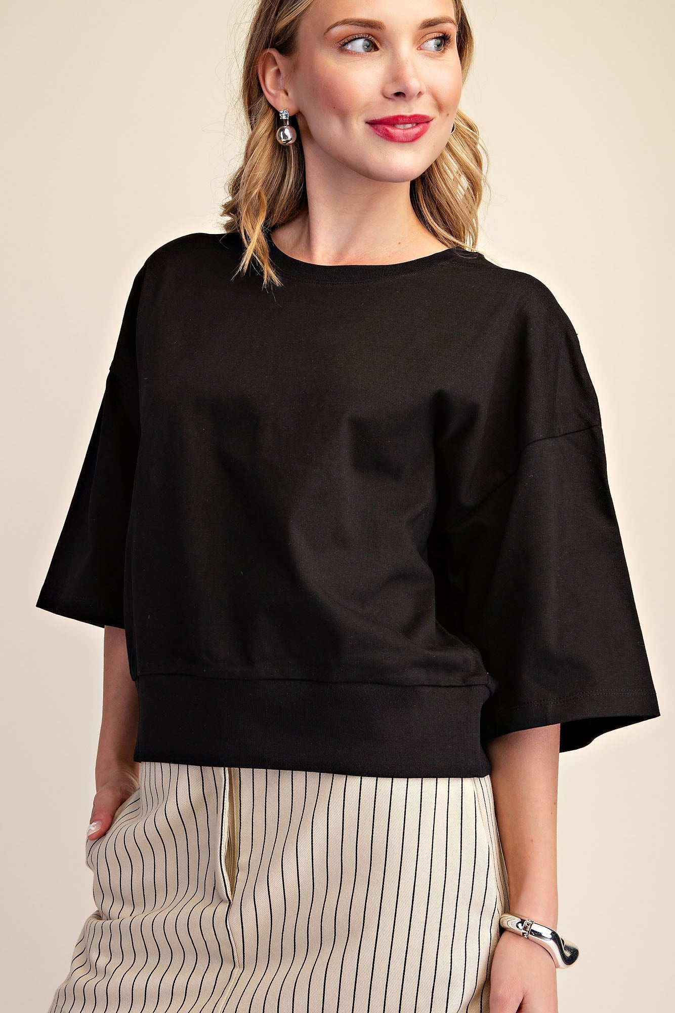 Pullover Cotton 3/4 Sleeve Top