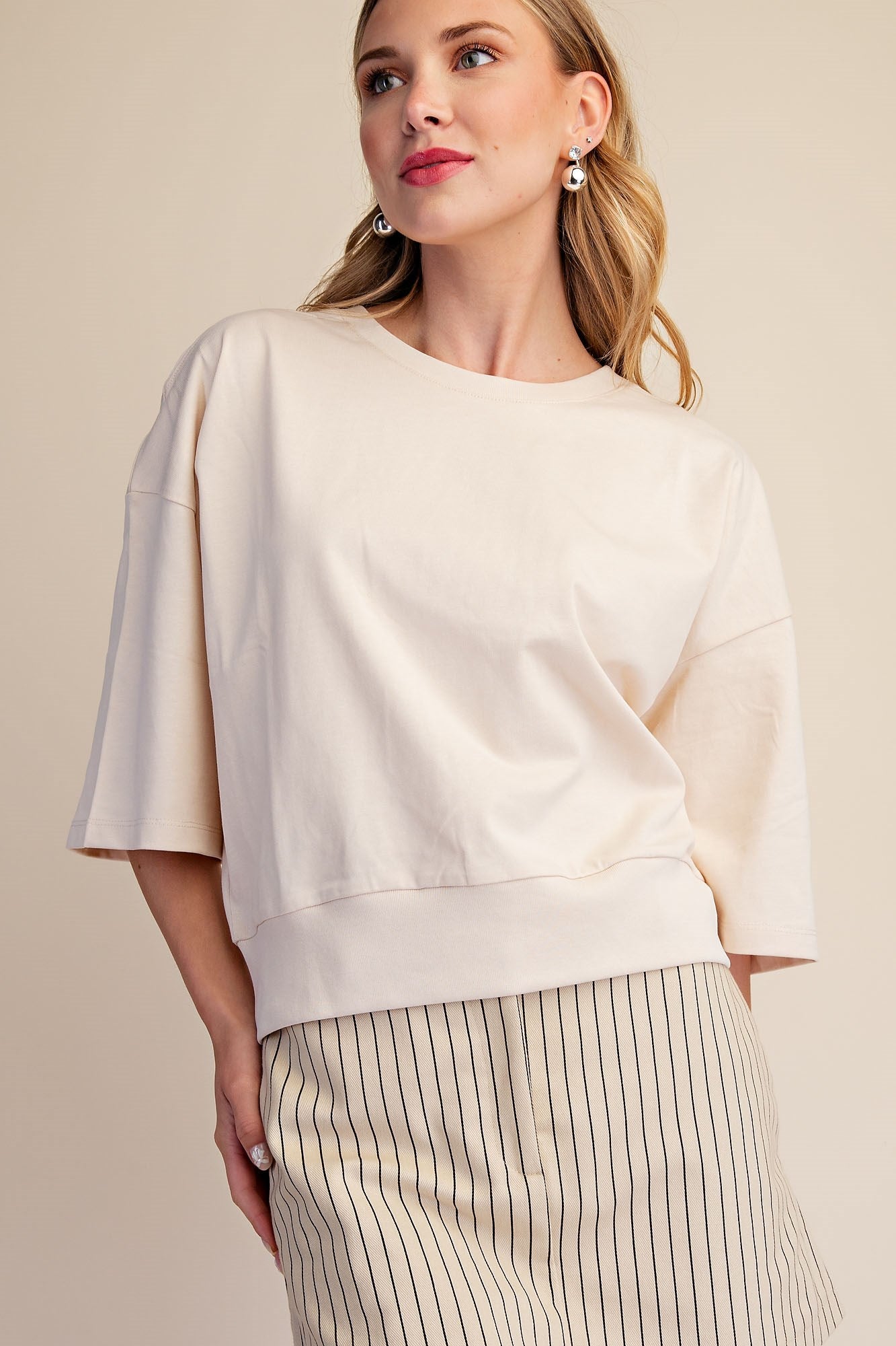 Pullover Cotton 3/4 Sleeve Top