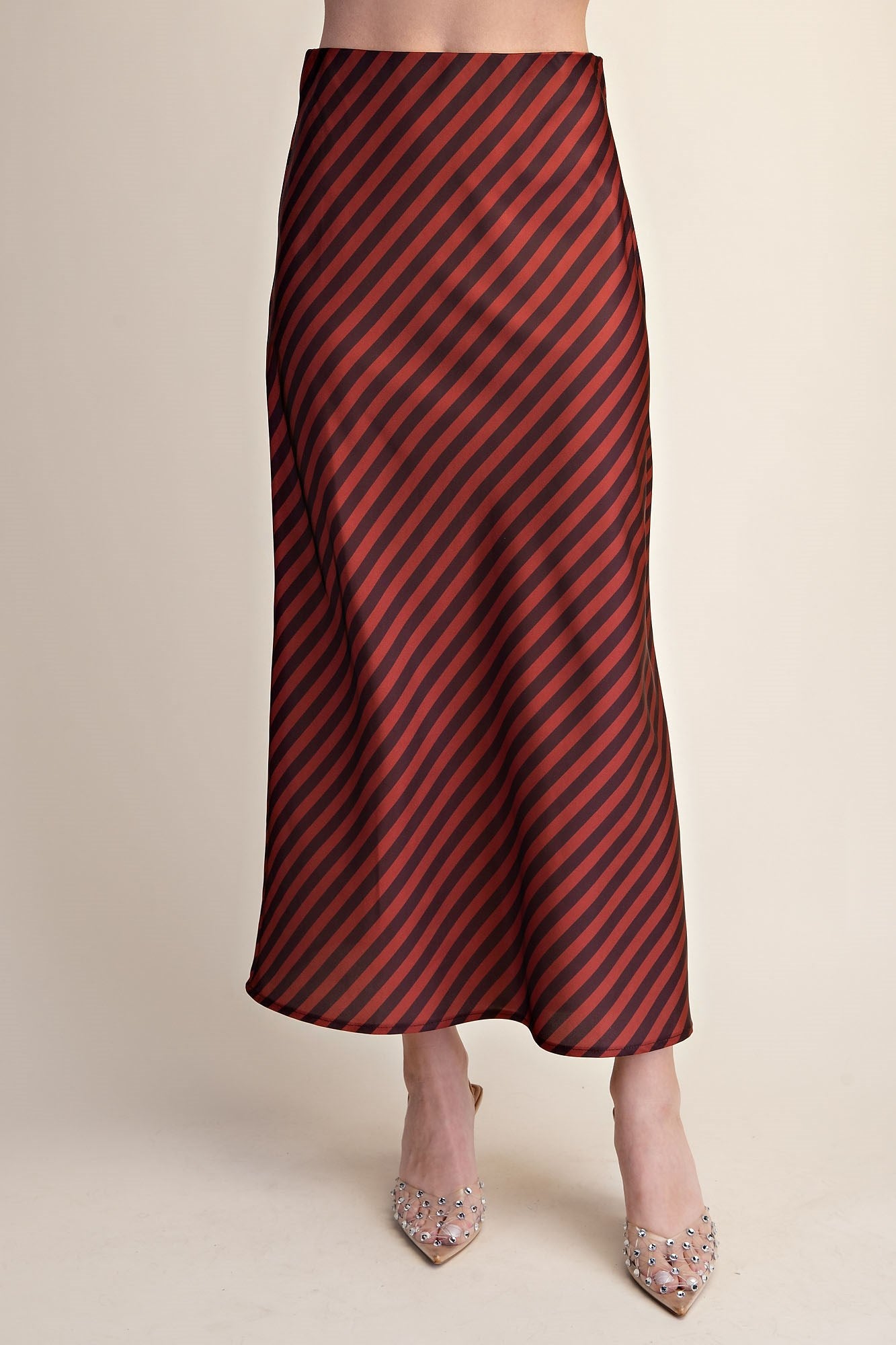 Classic Satin Midi Skirt Striped