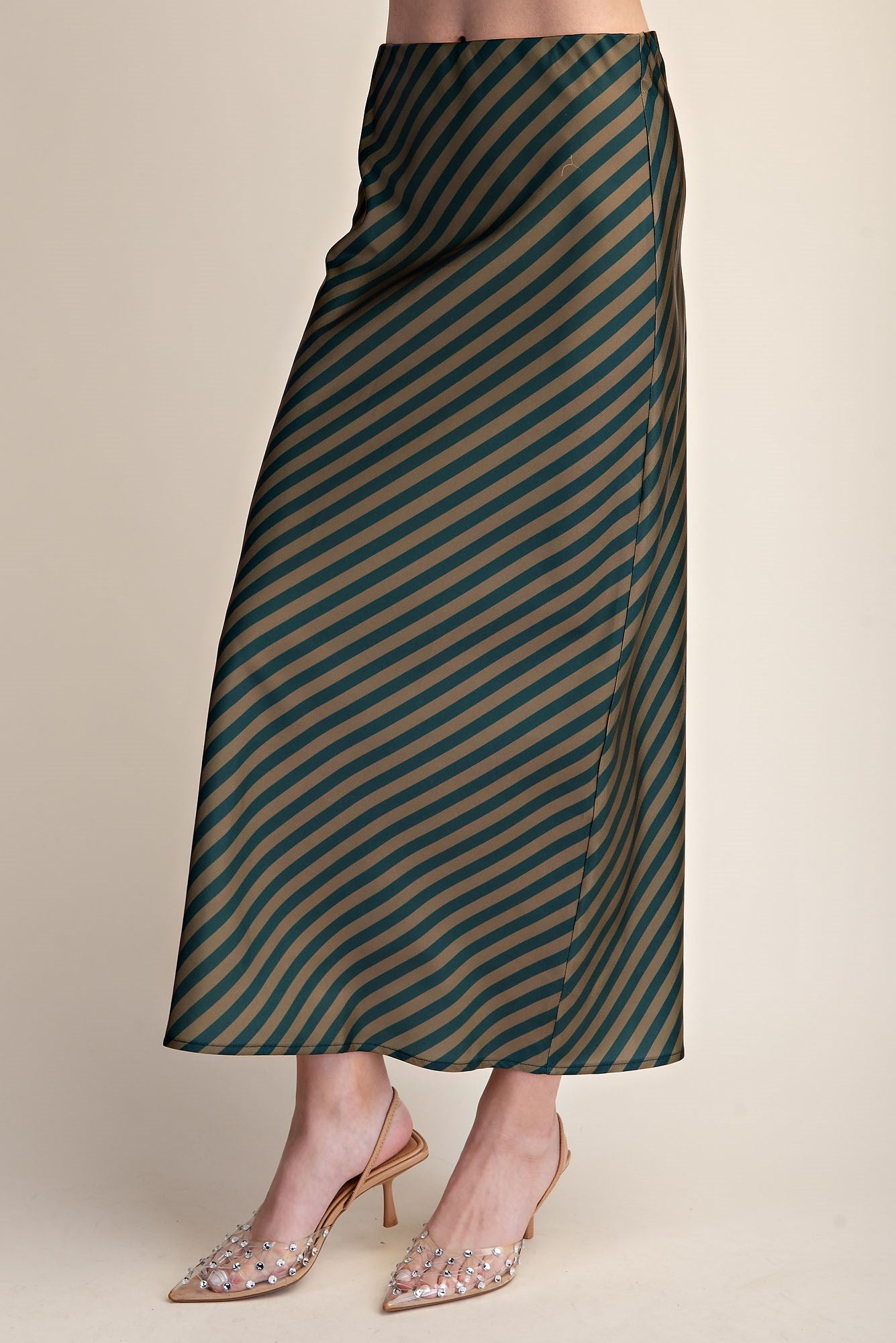 Classic Satin Midi Skirt Striped