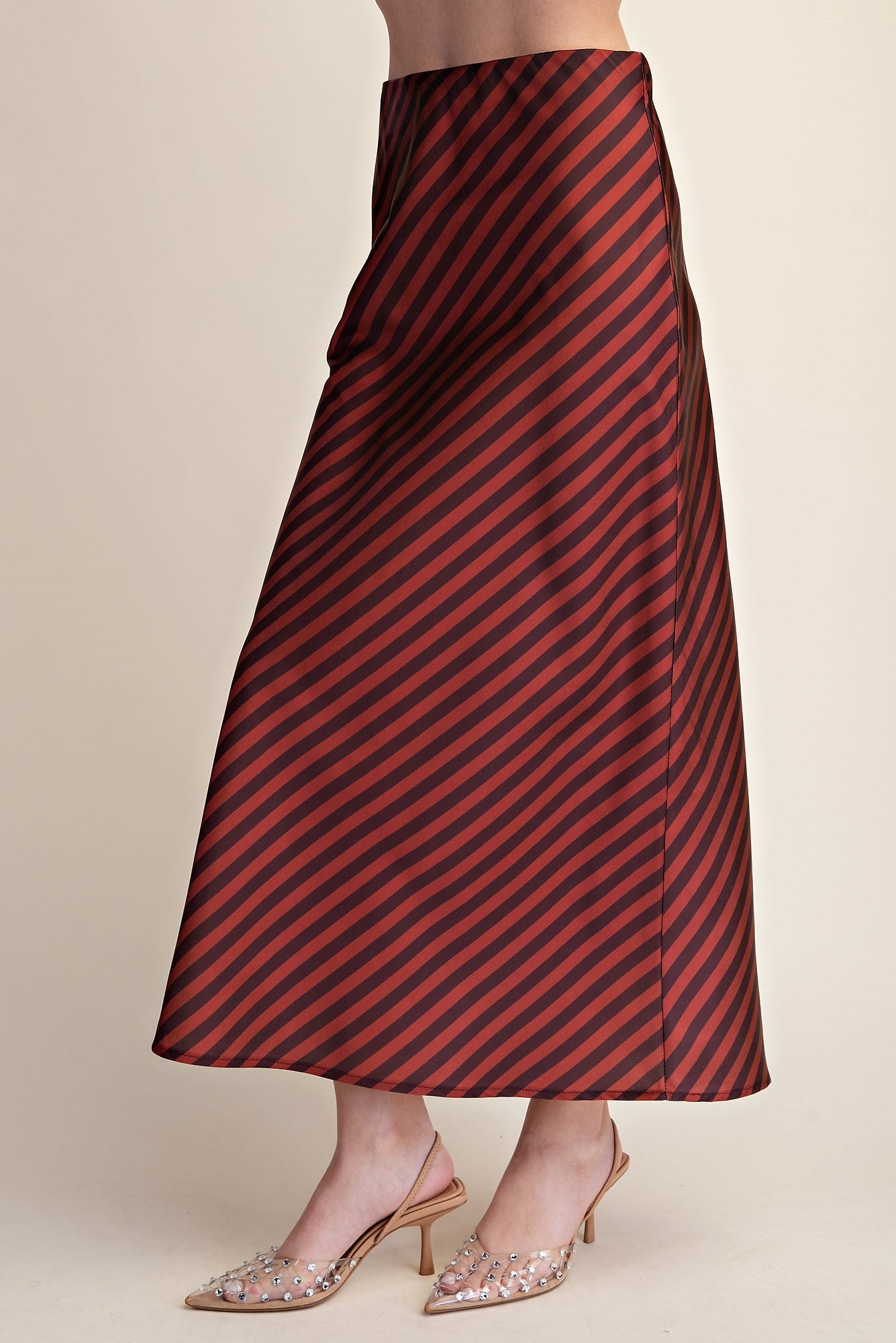 Classic Satin Midi Skirt Striped