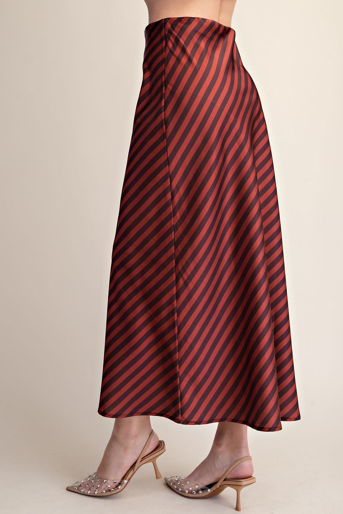 Classic Satin Midi Skirt Striped