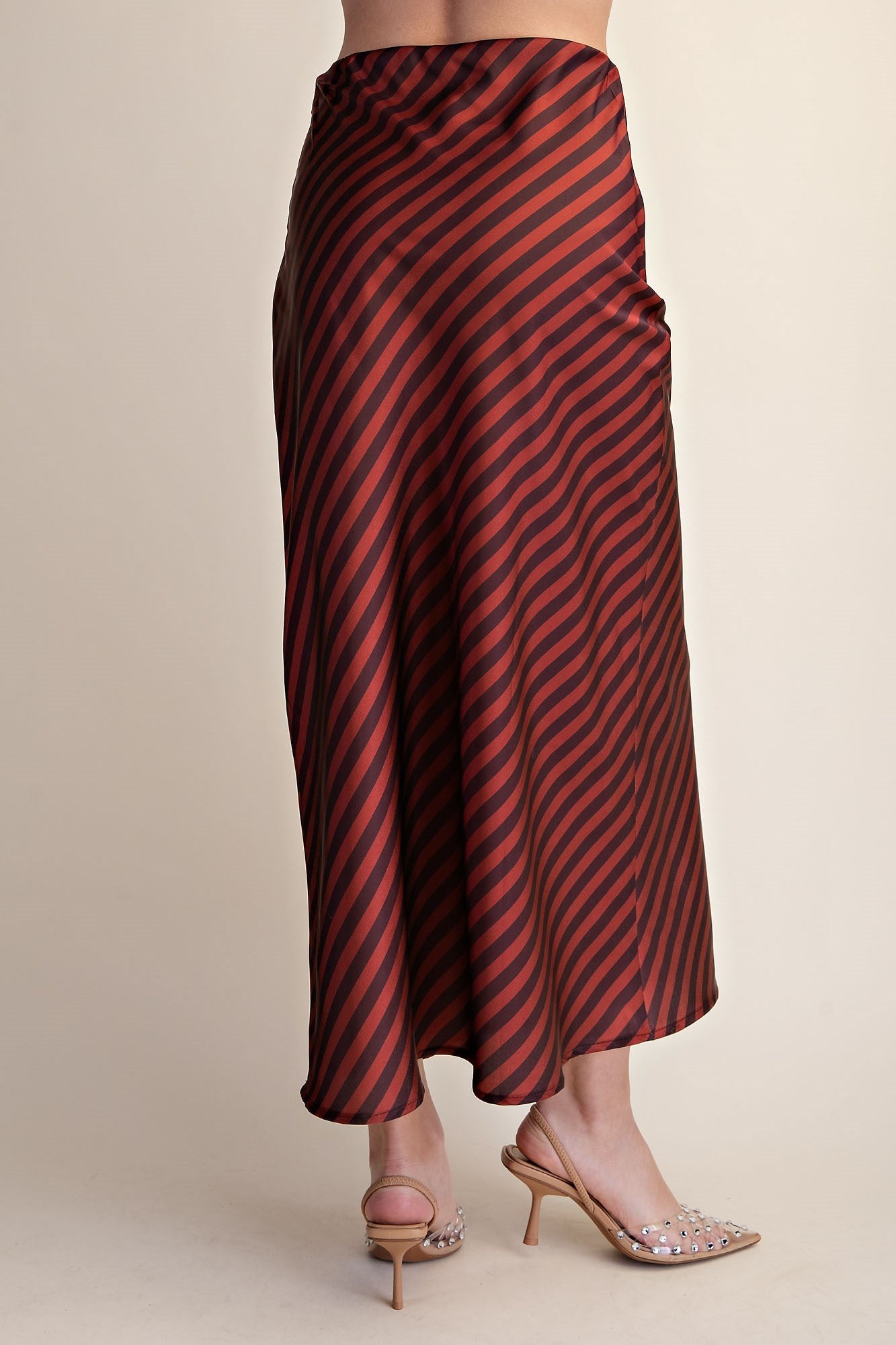 Classic Satin Midi Skirt Striped