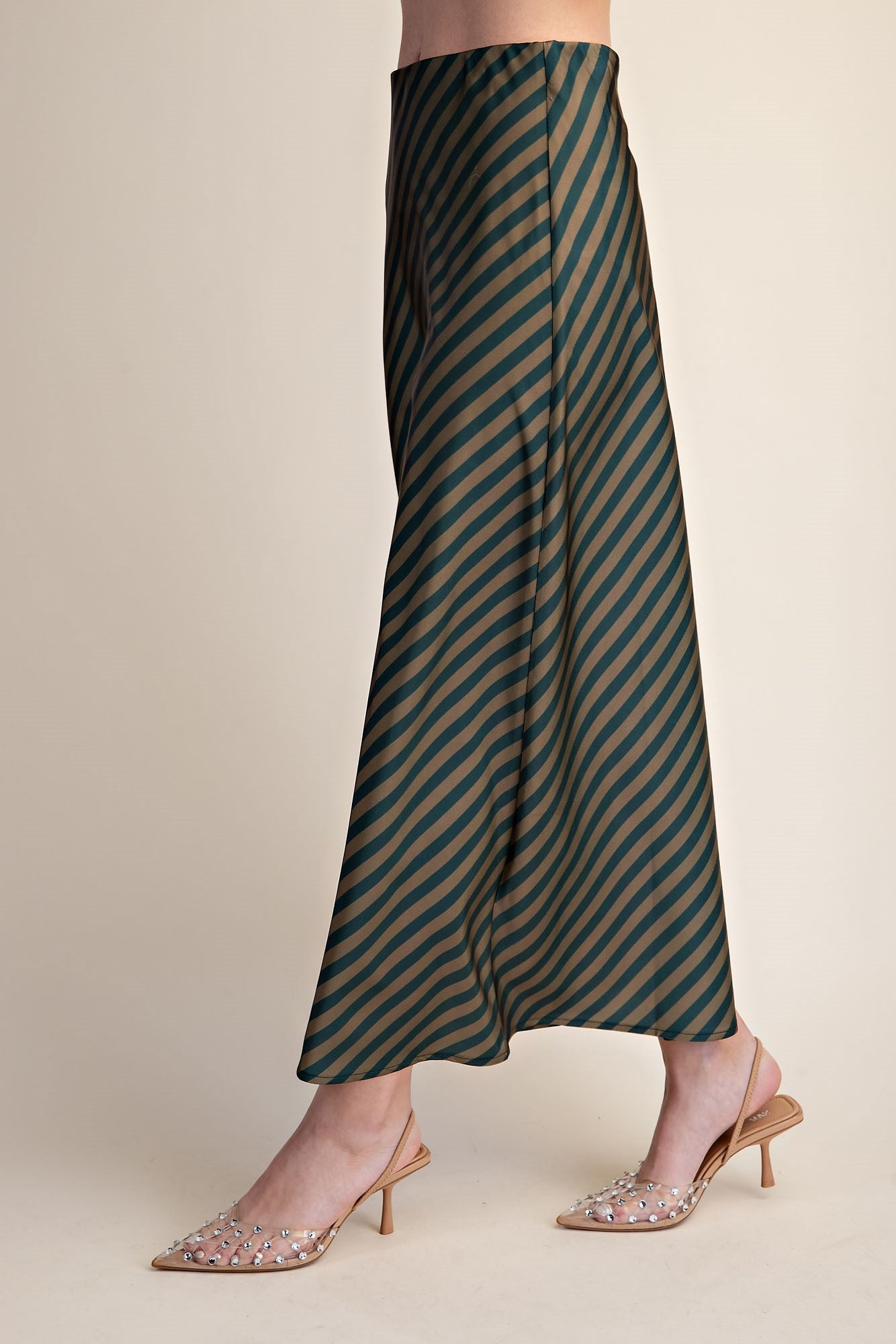 Classic Satin Midi Skirt Striped
