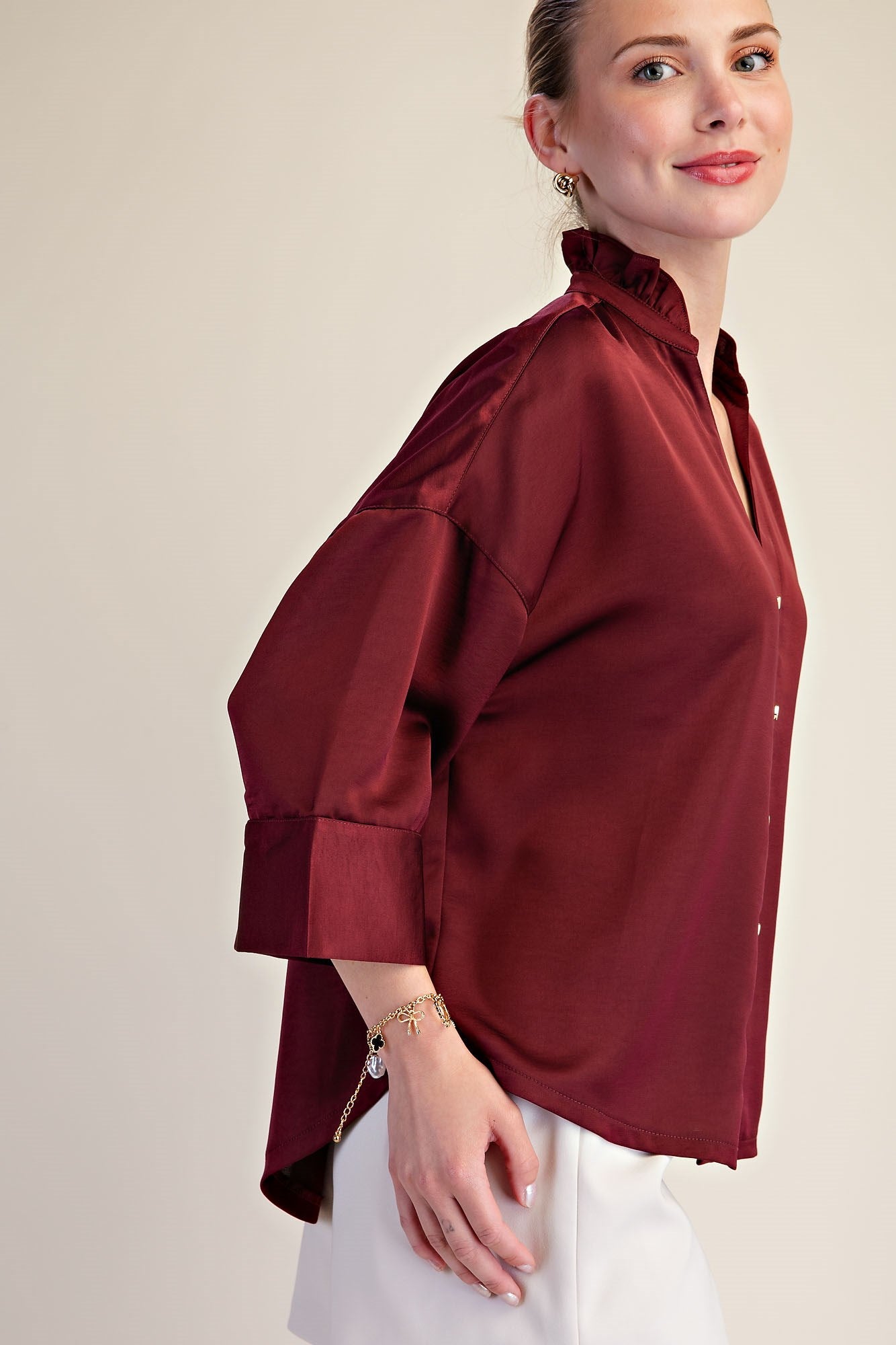 Button Down Ruffle Blouse
