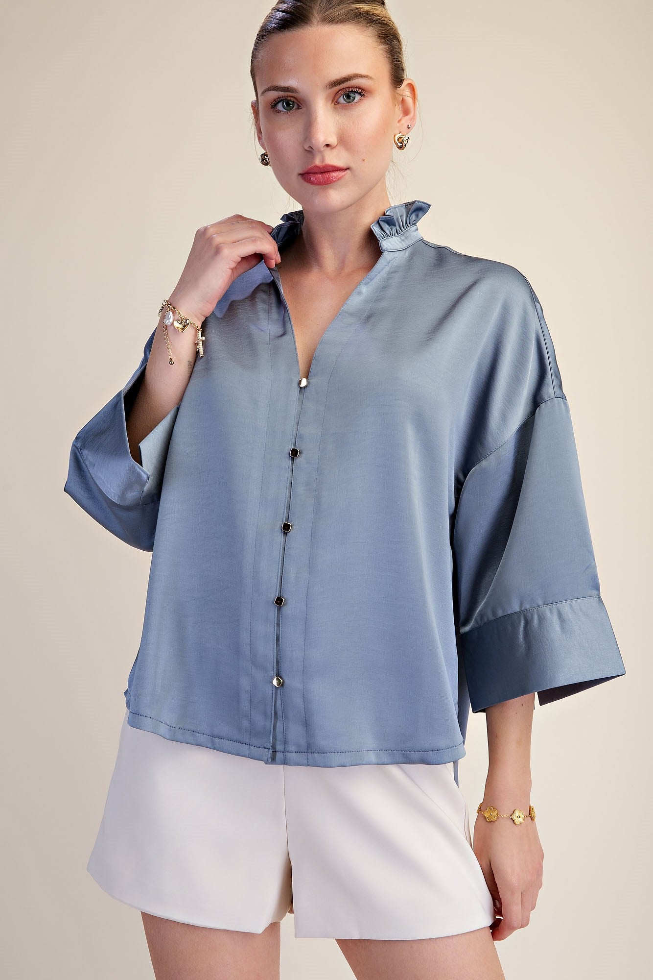 Button Down Ruffle Blouse