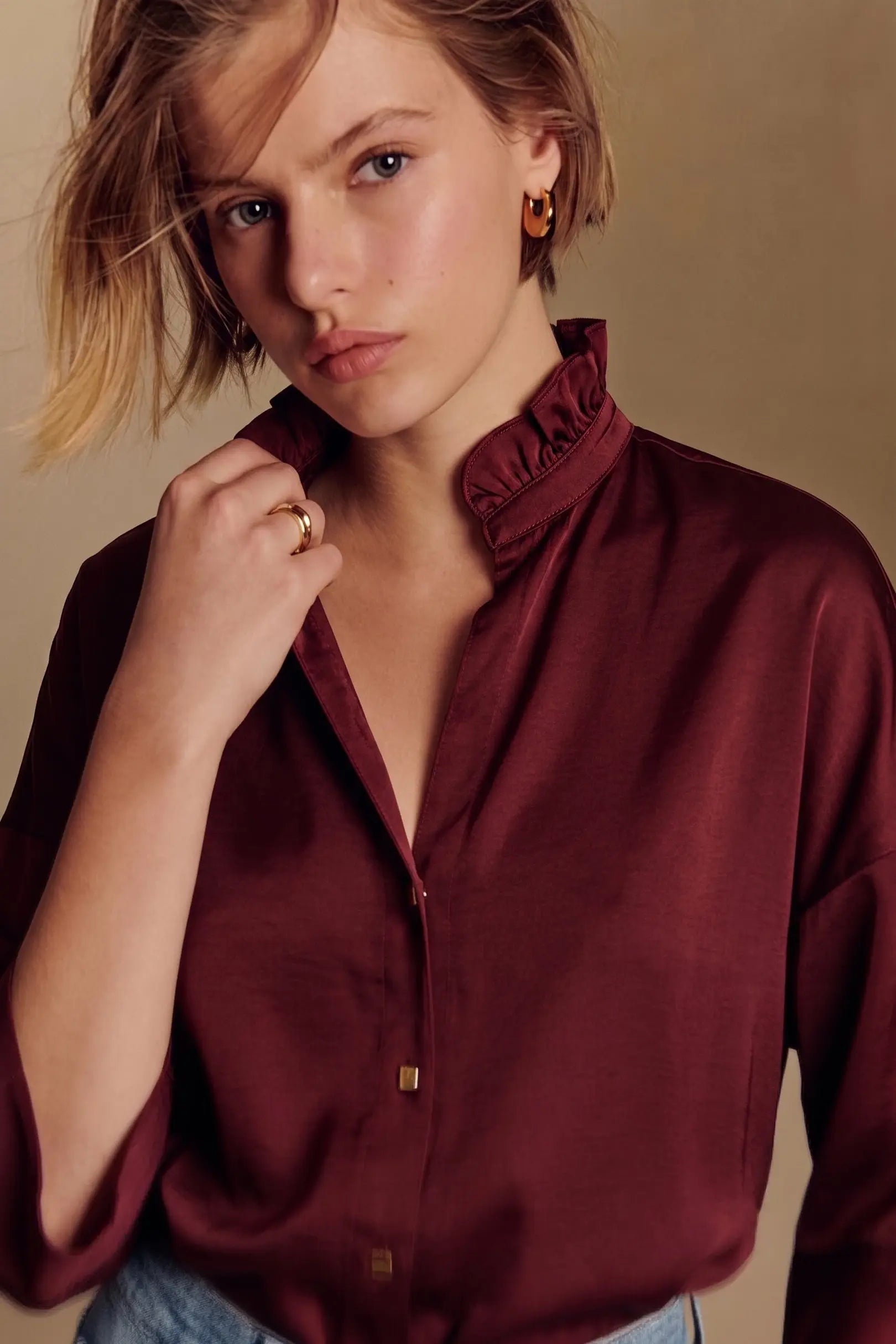 Button Down Ruffle Blouse