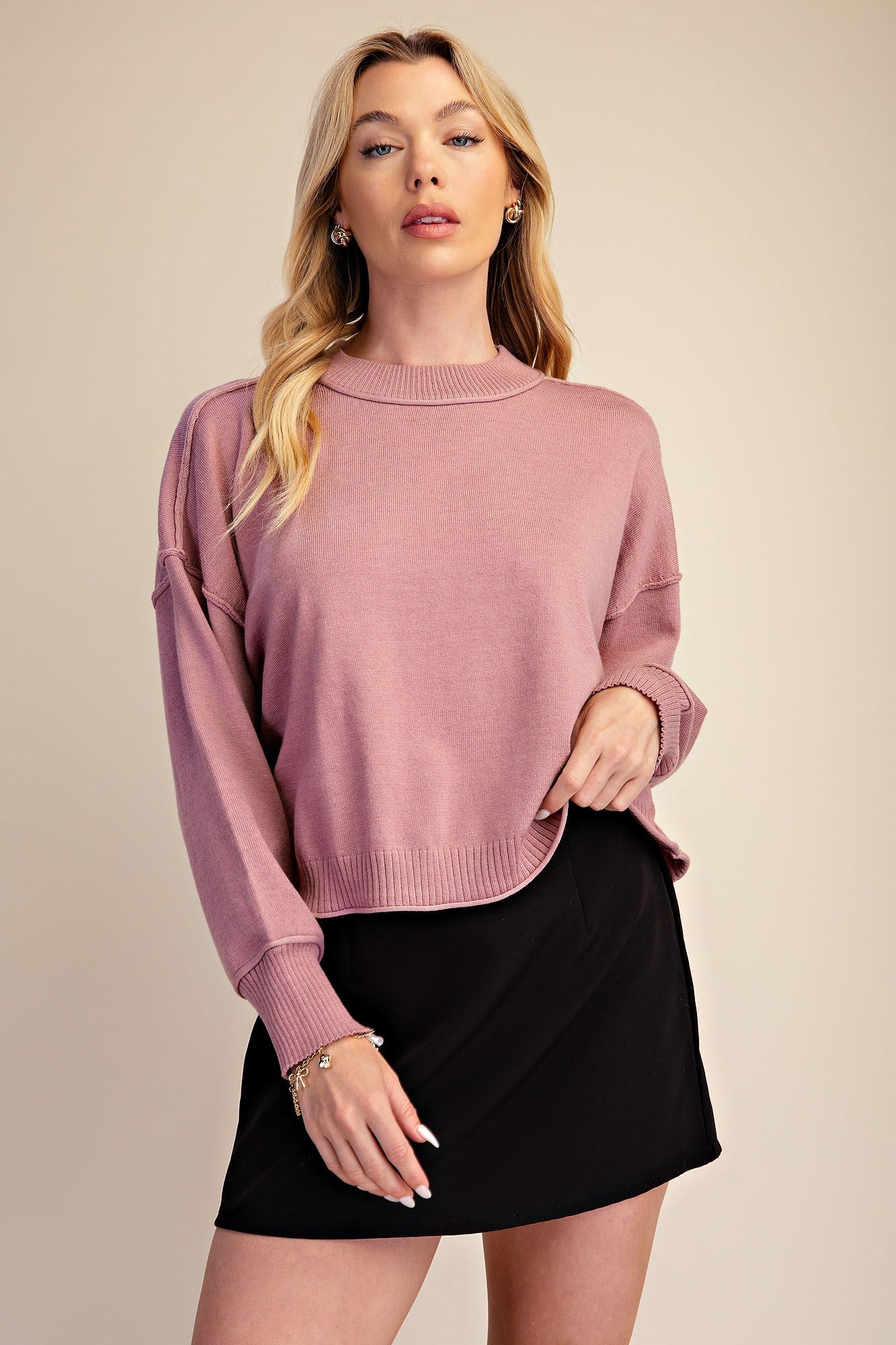 L/S Mockneck Seamed Sweater