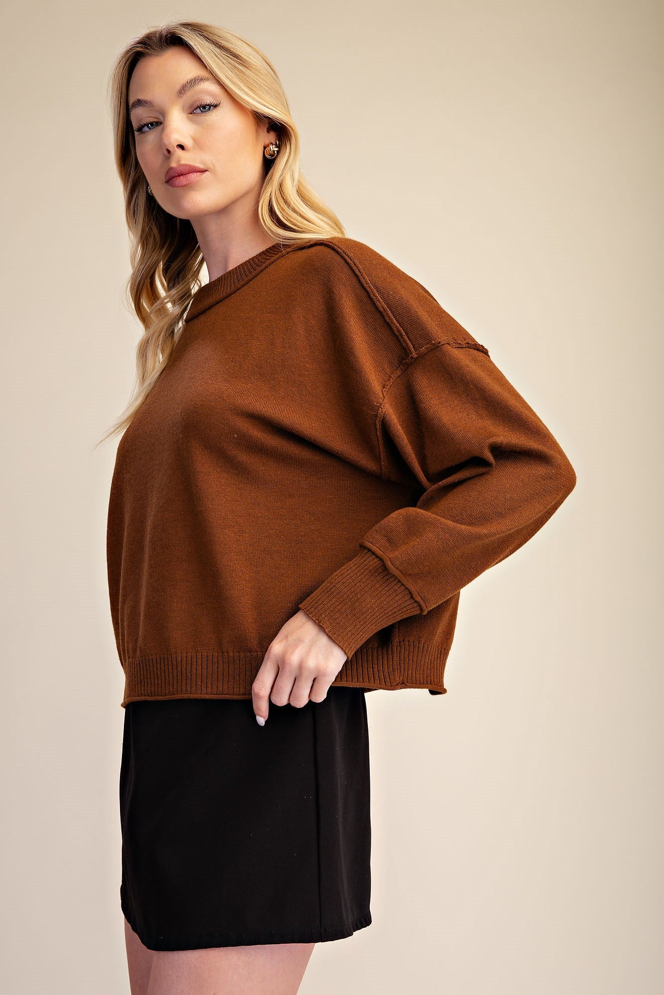 L/S Mockneck Seamed Sweater