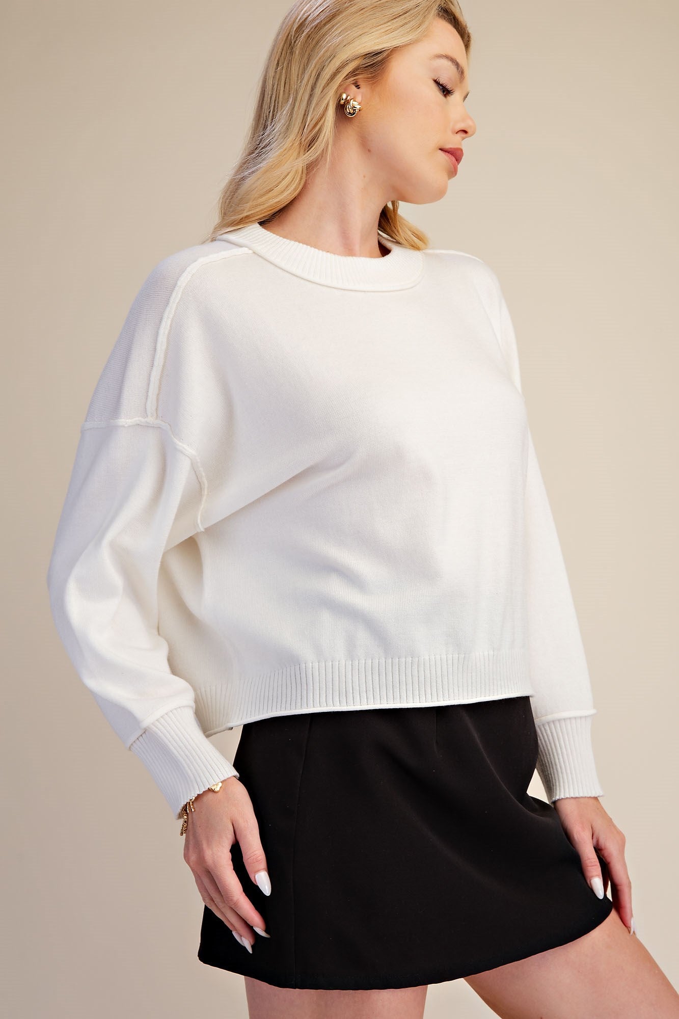 L/S Mockneck Seamed Sweater