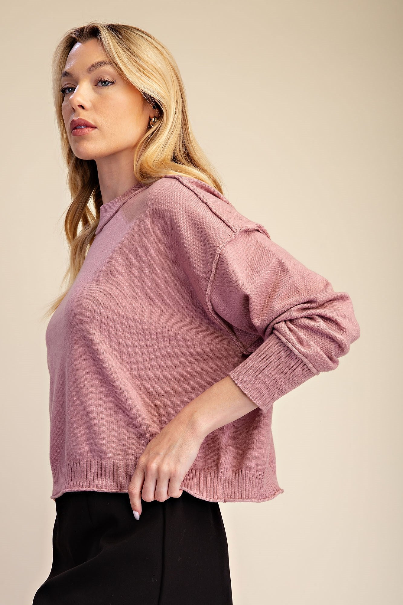 L/S Mockneck Seamed Sweater