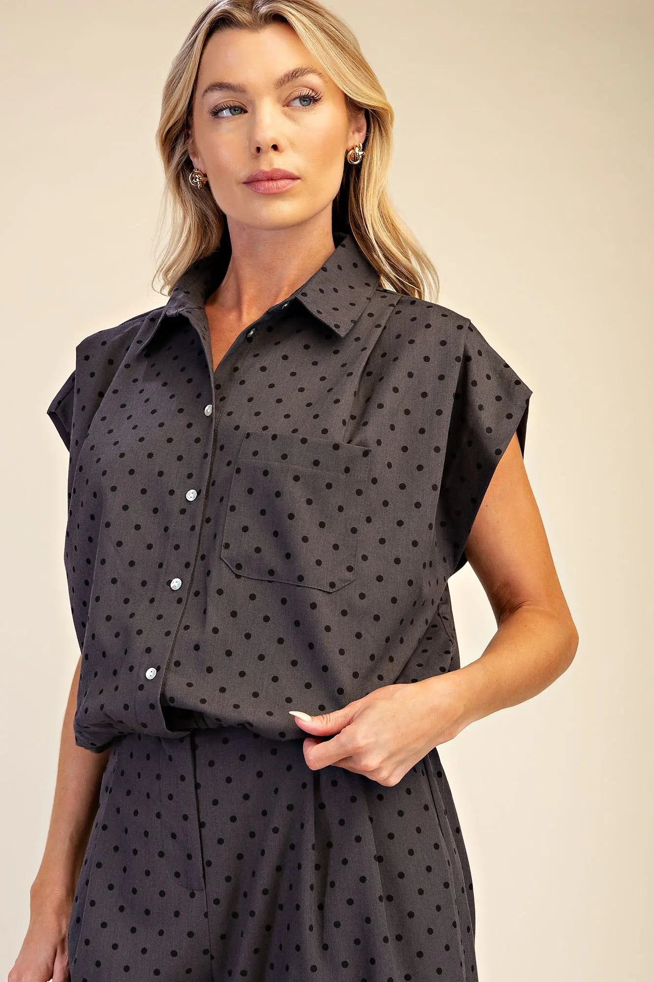 Dotted Button Front Top