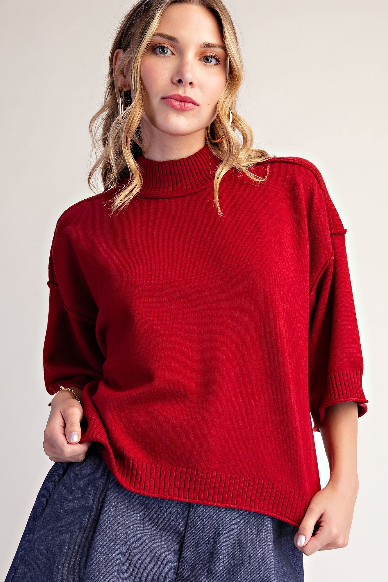 Mockneck 3/4 Sleeve Sweater