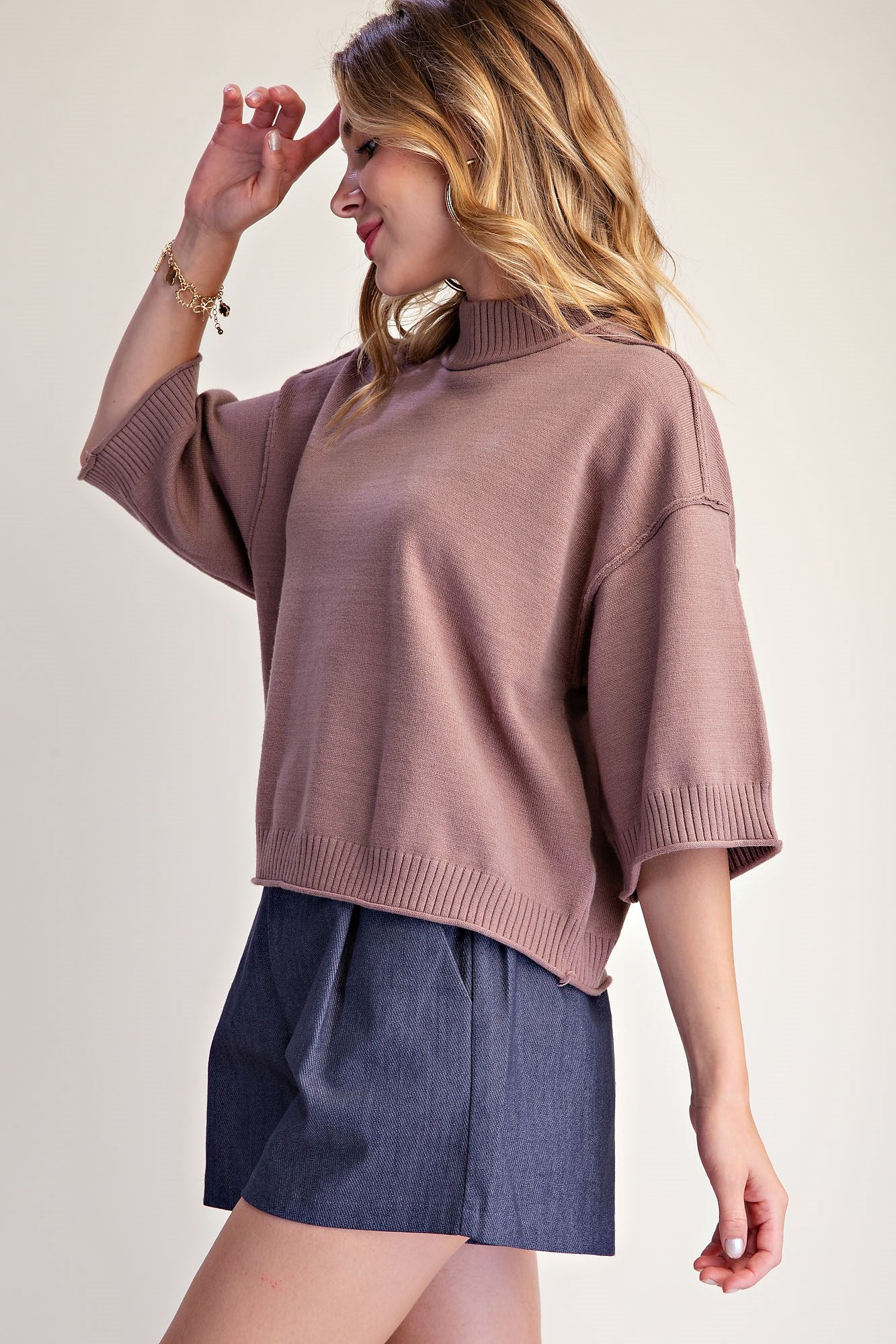 Mockneck 3/4 Sleeve Sweater