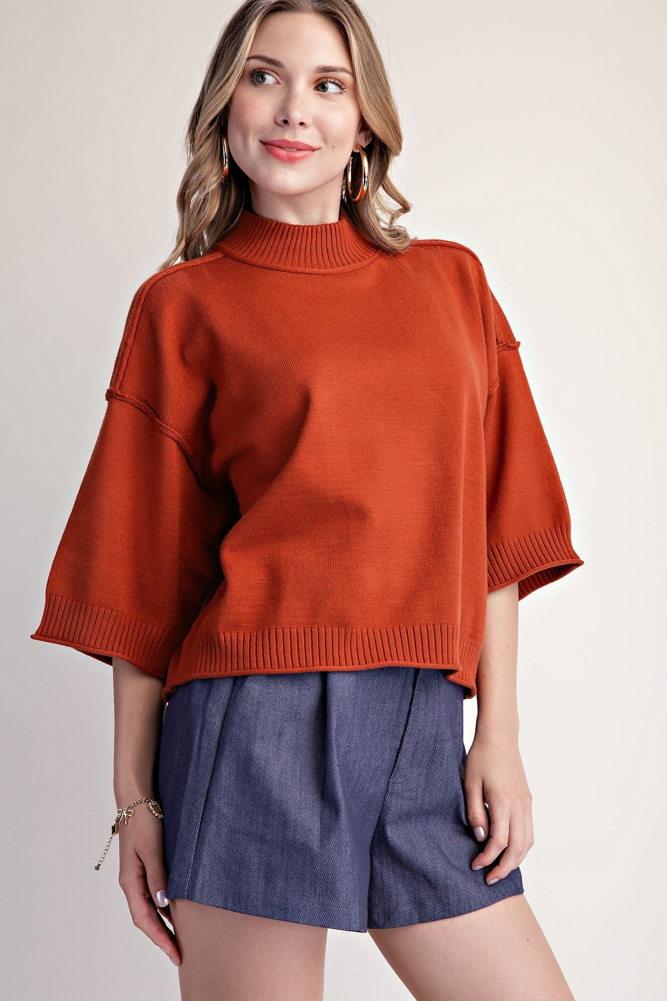 Mockneck 3/4 Sleeve Sweater