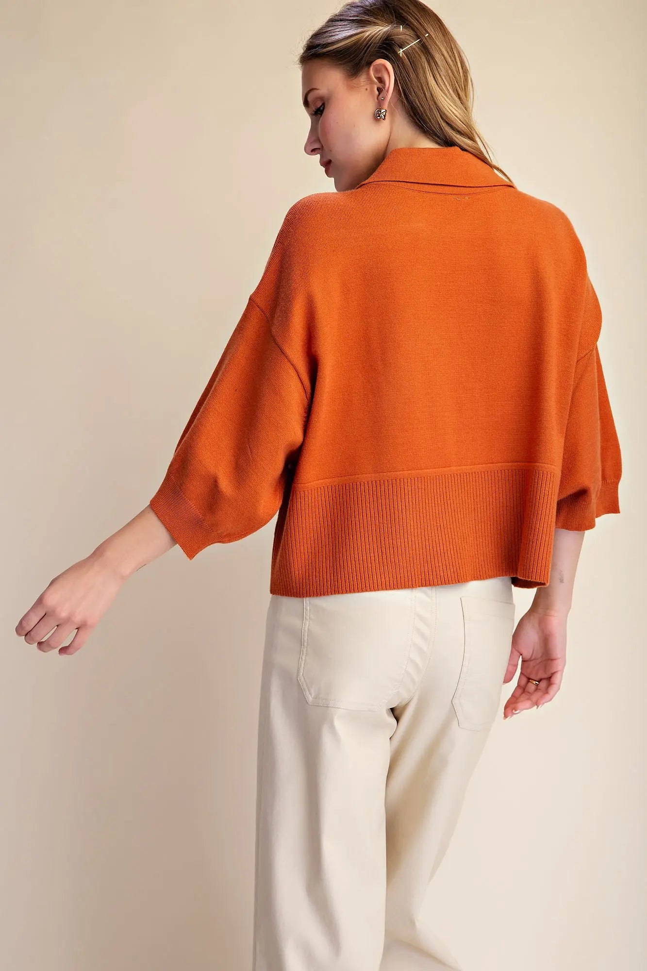 Cropped V-Neck Collar Sweater