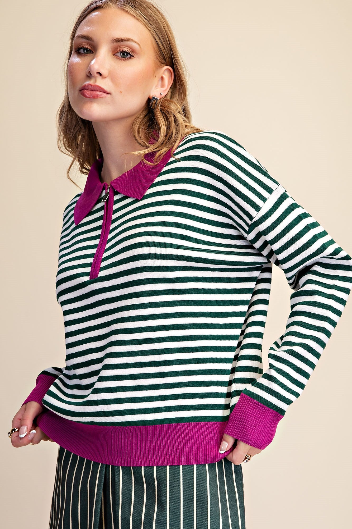 Stripe Eloise Polo Sweater