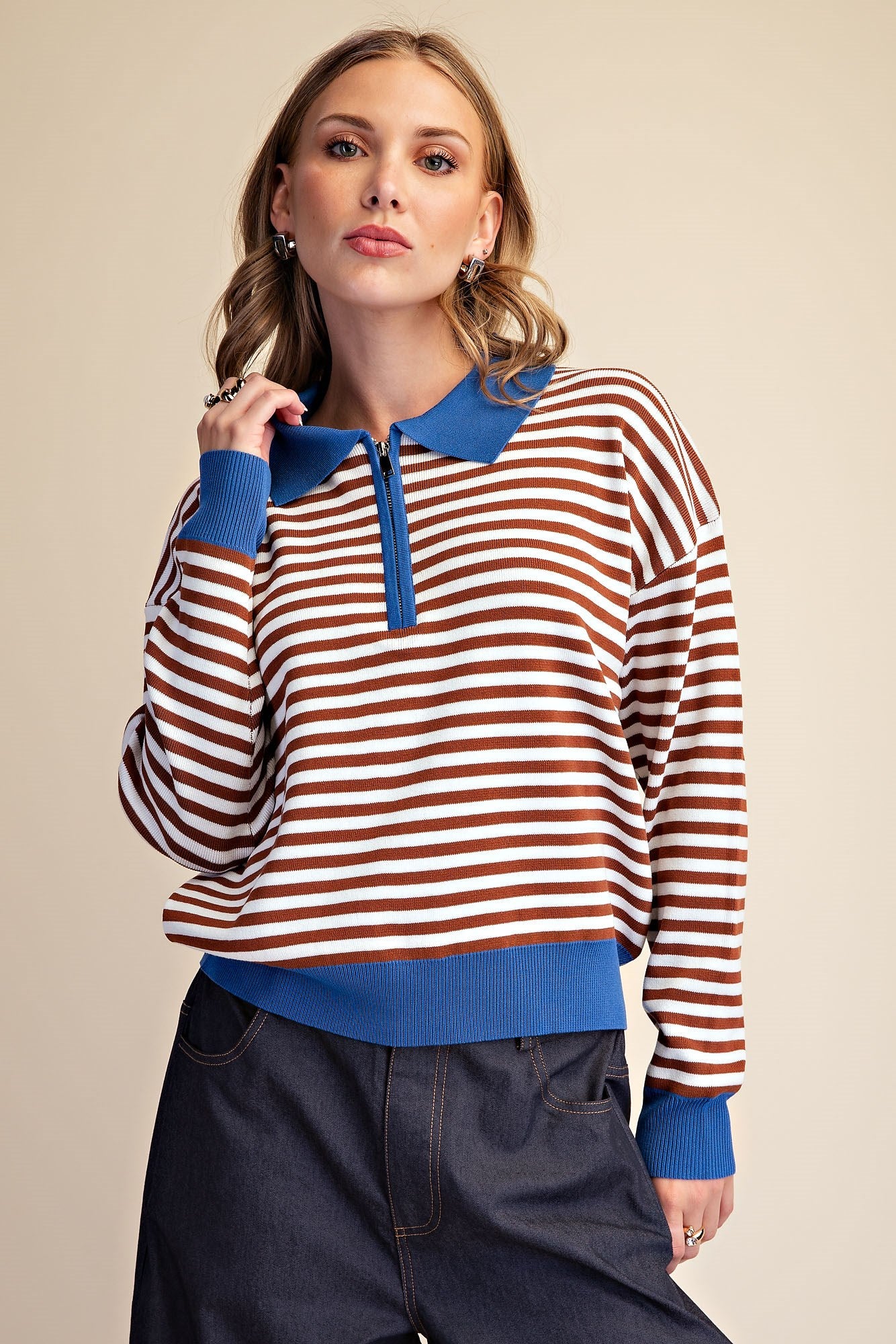 Stripe Eloise Polo Sweater