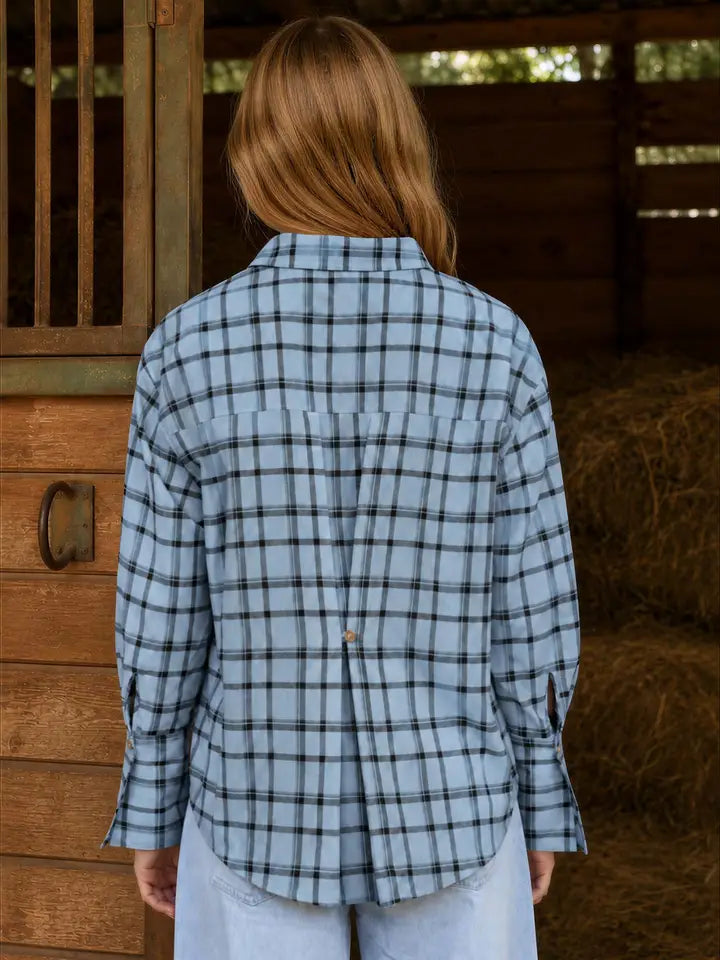 Plaid Collared Button Up Top