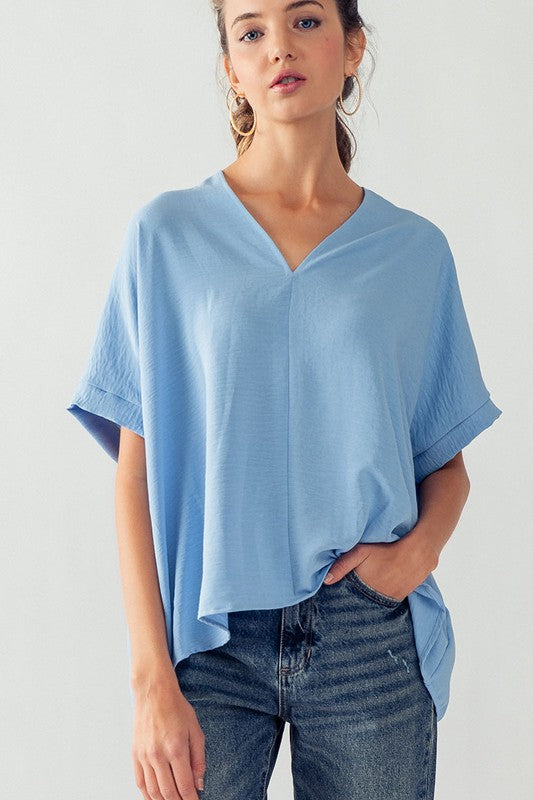 VNECK FOLDED S/S TOP