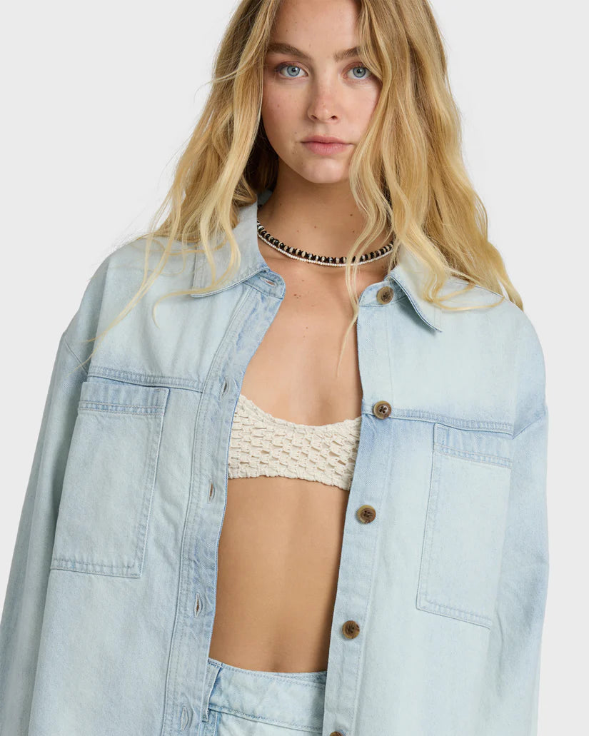 Billabong Jade Saltwashed Long Sleeve Woven Top