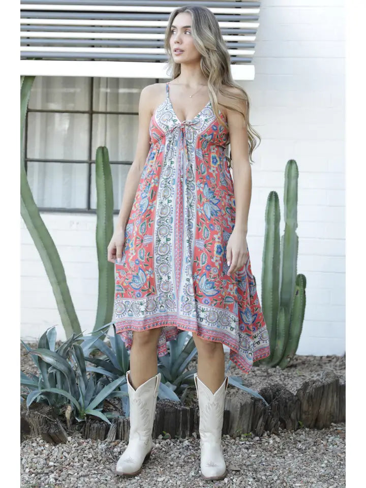 Hailey Midi Dress w/ Border Print