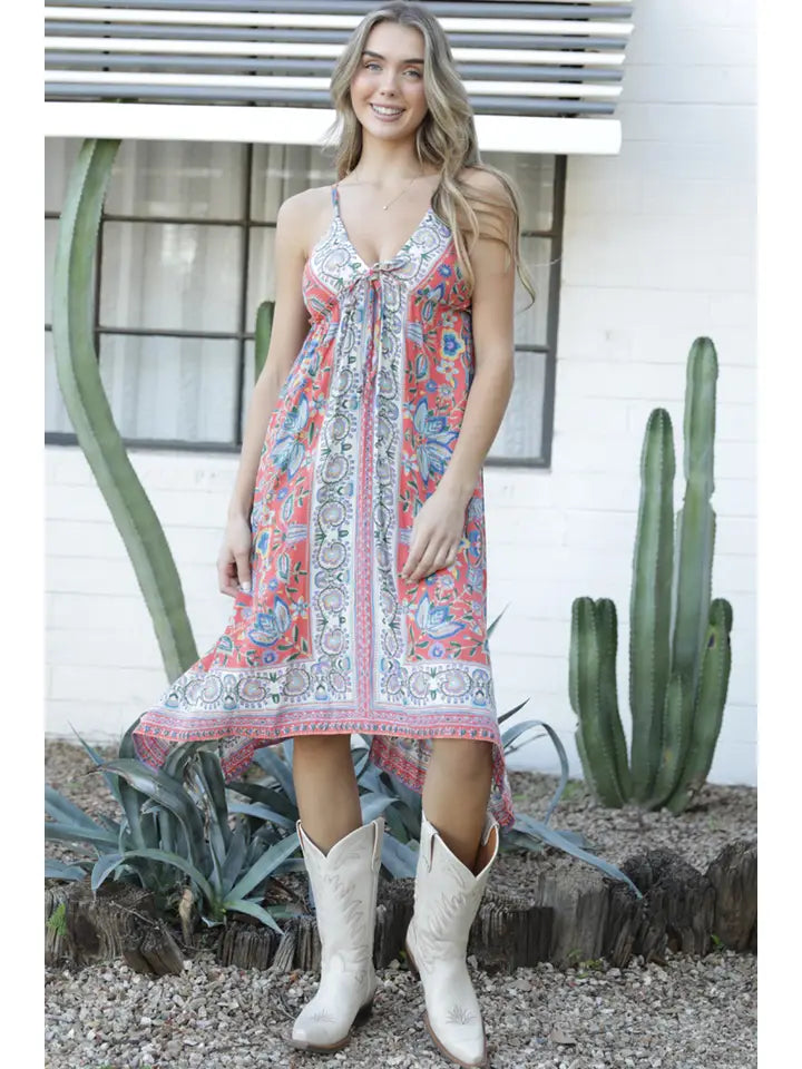Hailey Midi Dress w/ Border Print