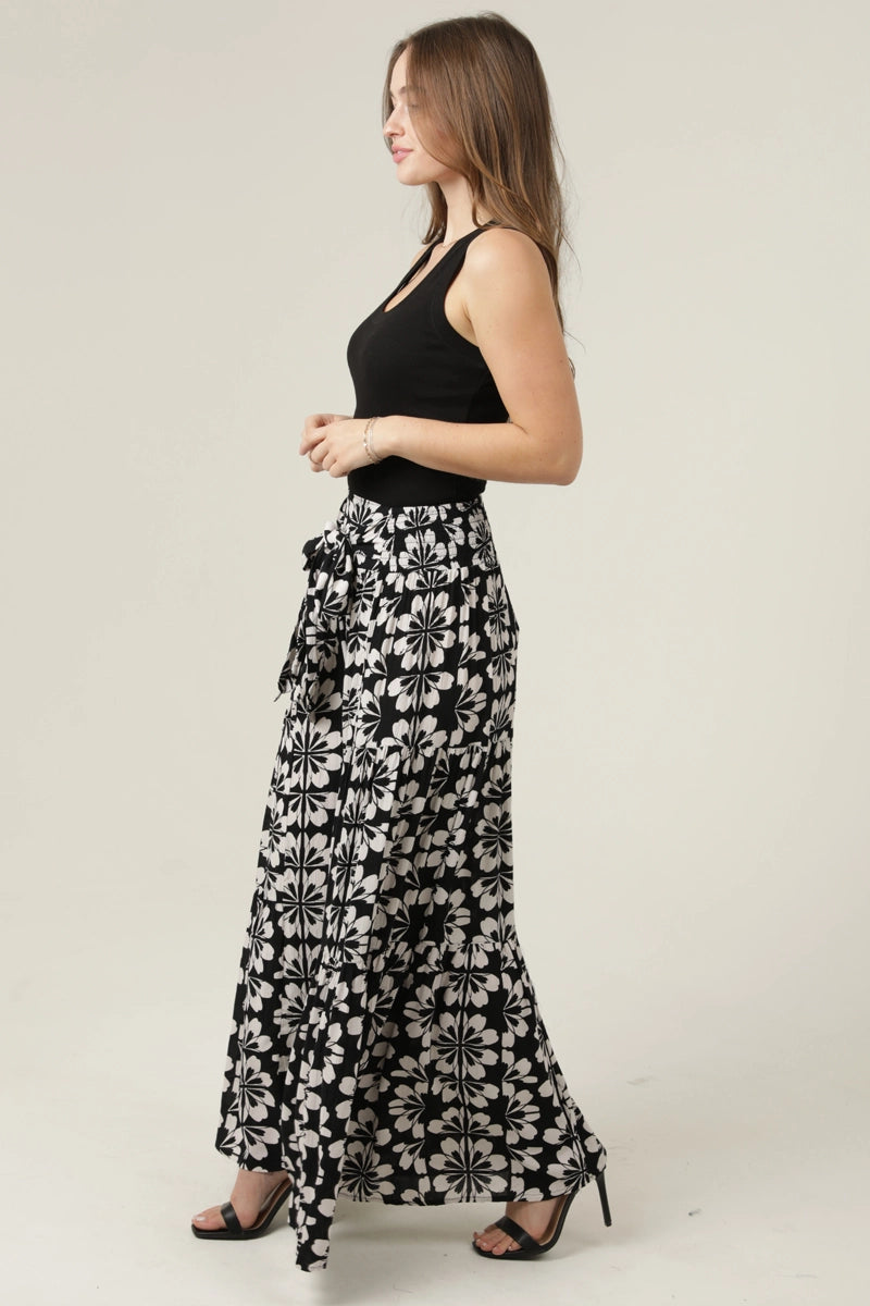 Wide Leg Printed Pants with Tie Waist