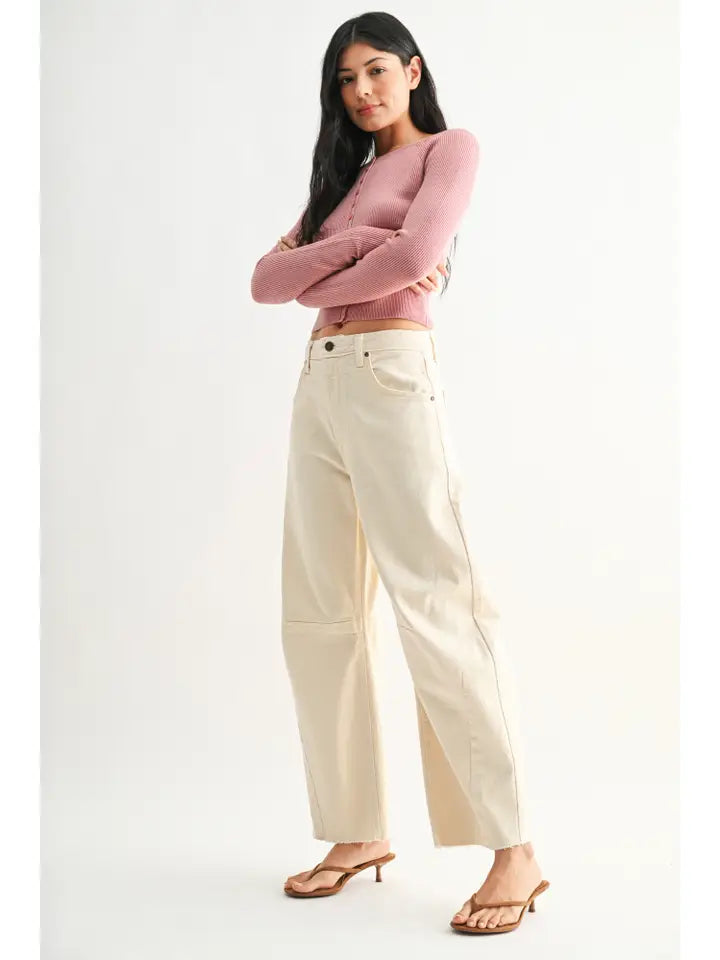 Raw Hem Barrel Jeans w/ Seams