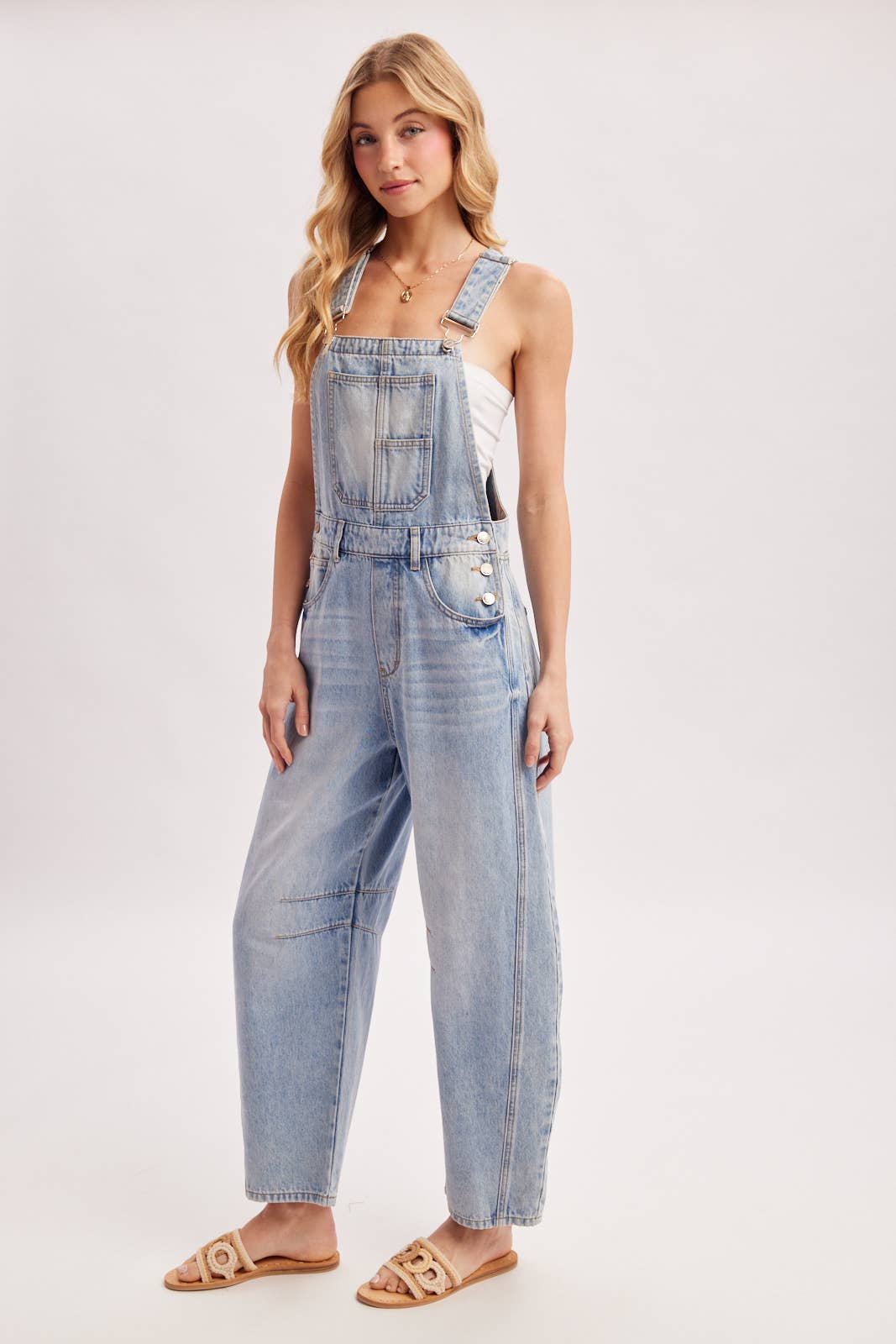 DENIM BARREL OVERALLS