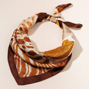 Animal Print Polyester Silk-Feel Scarf – Brown & Beige Safari-Inspired Square Scarf