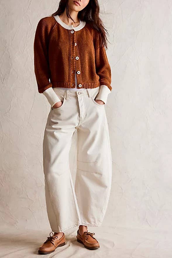 Contrast Trim Slouchy Cardigan Choc/Oat