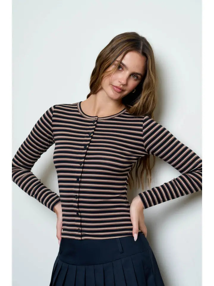 Crew Neck Stripe L/S Knit Top