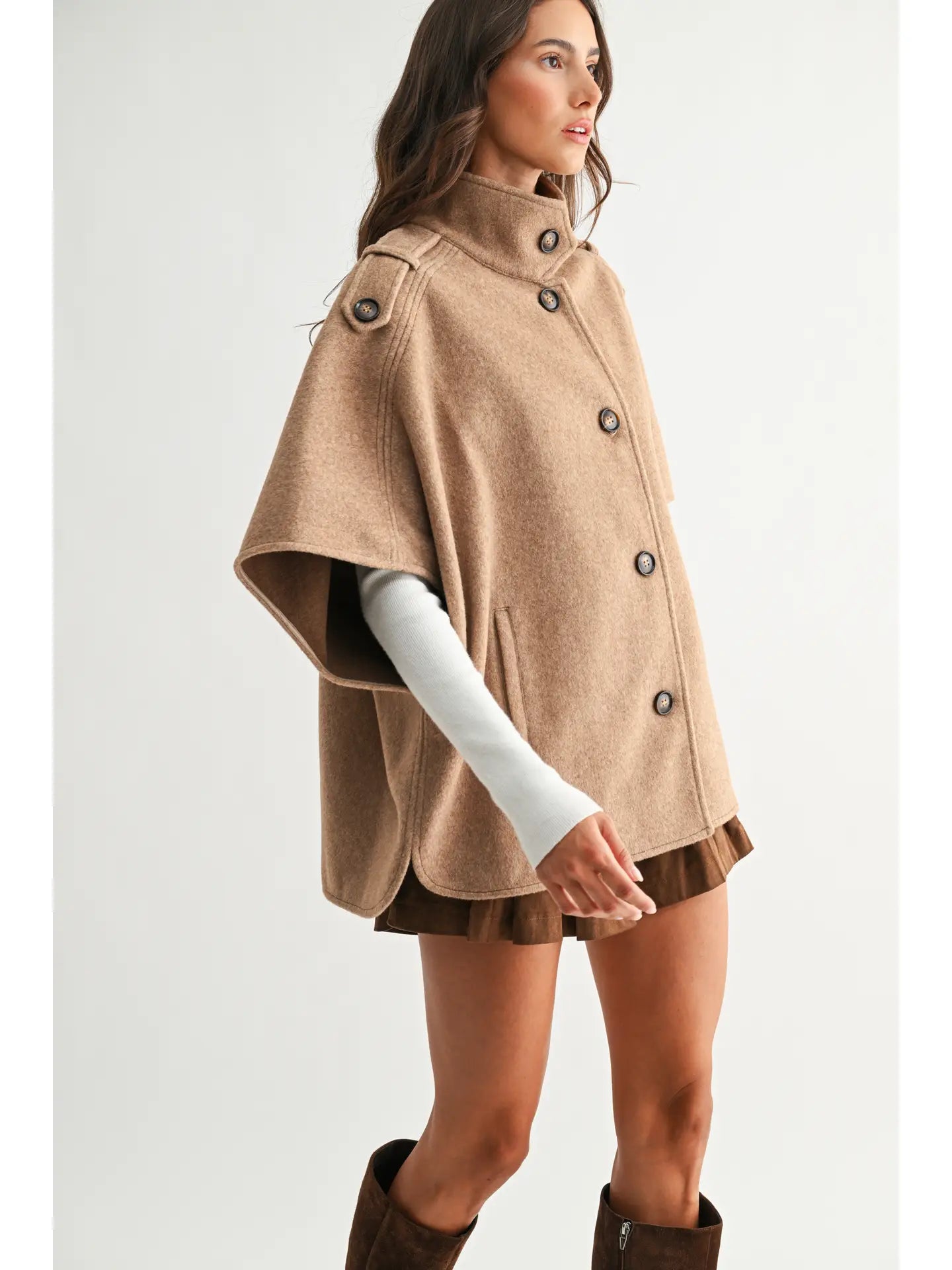 Camellia Wool Blend Cape Jacket